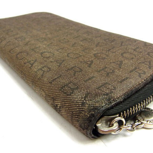 Authntic Bvlgari Wallet Purse Logo Mania Brown Silver Woman - Picture 2 of 6